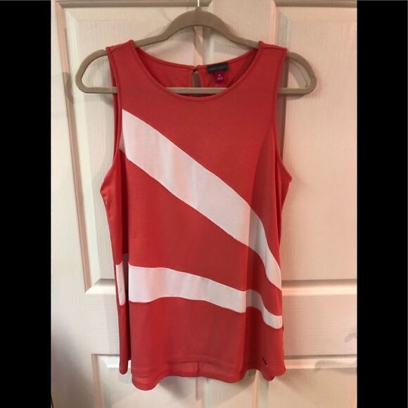 Vince Camuto sleeveless tunic, coral and white - Picture 1 of 5